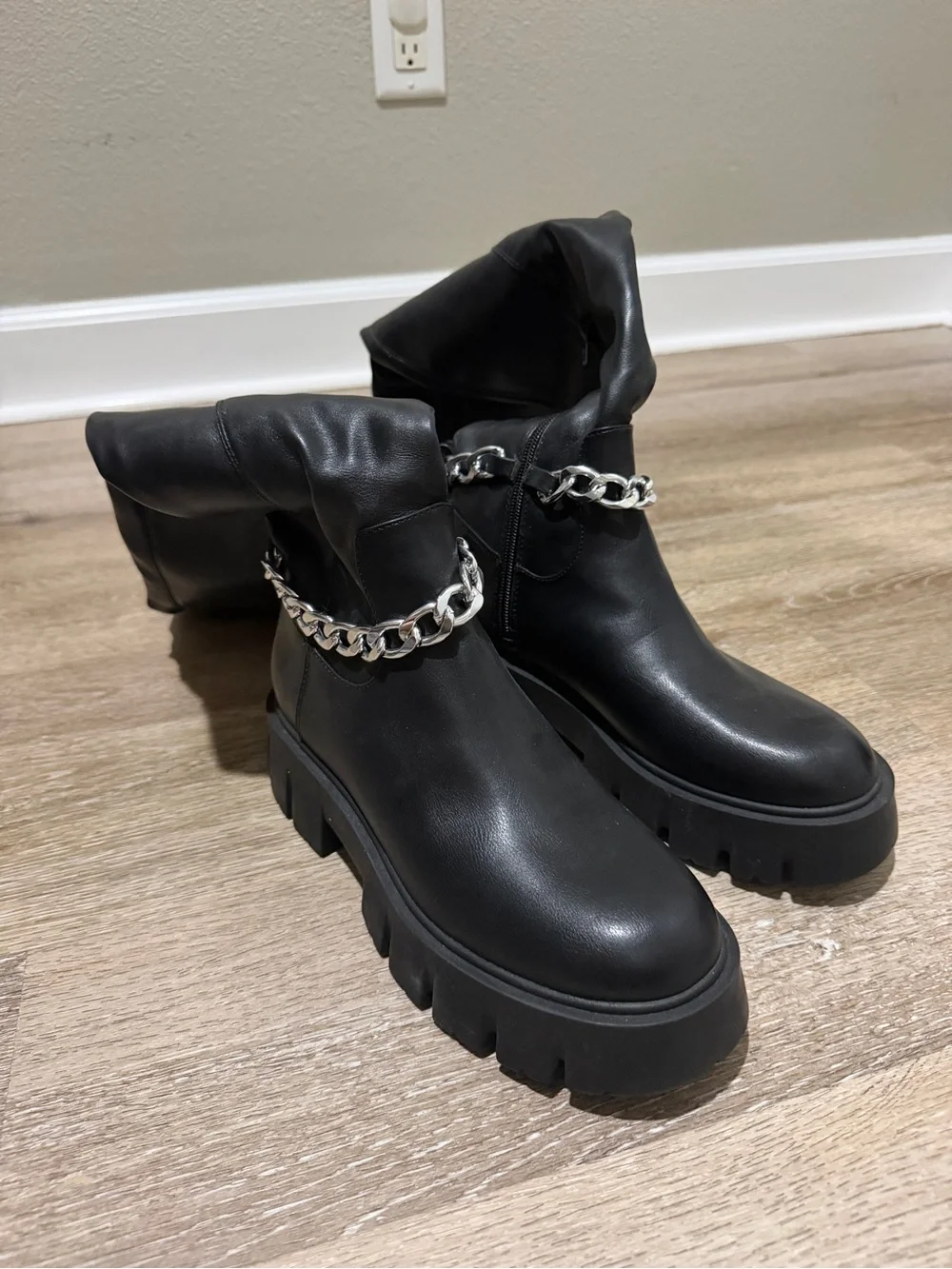 G by Guess Black Chunky Sole Boots with Chain Detail